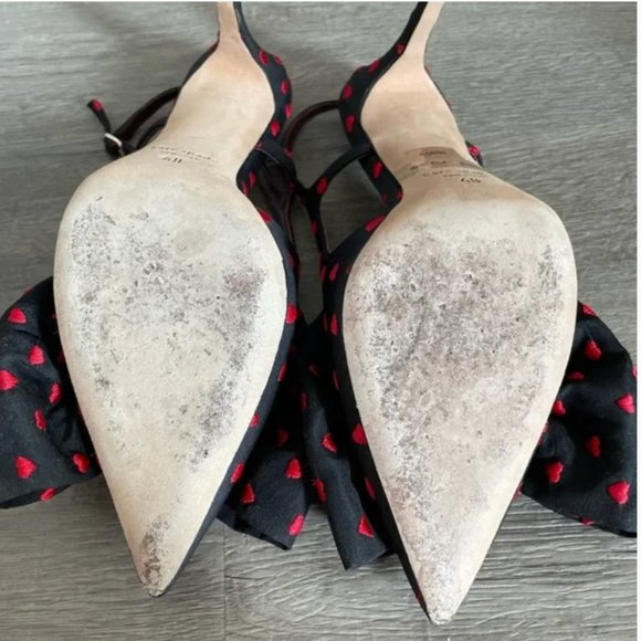kate spade Sheela Slingback Pumps heels shoes black red heart bow size 6 nwot - Picture 10 of 13